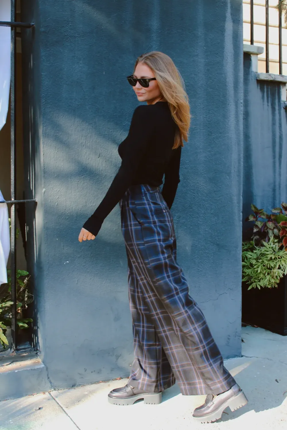 FRANCOISE CHARCOAL PLAID TROUSER PANT