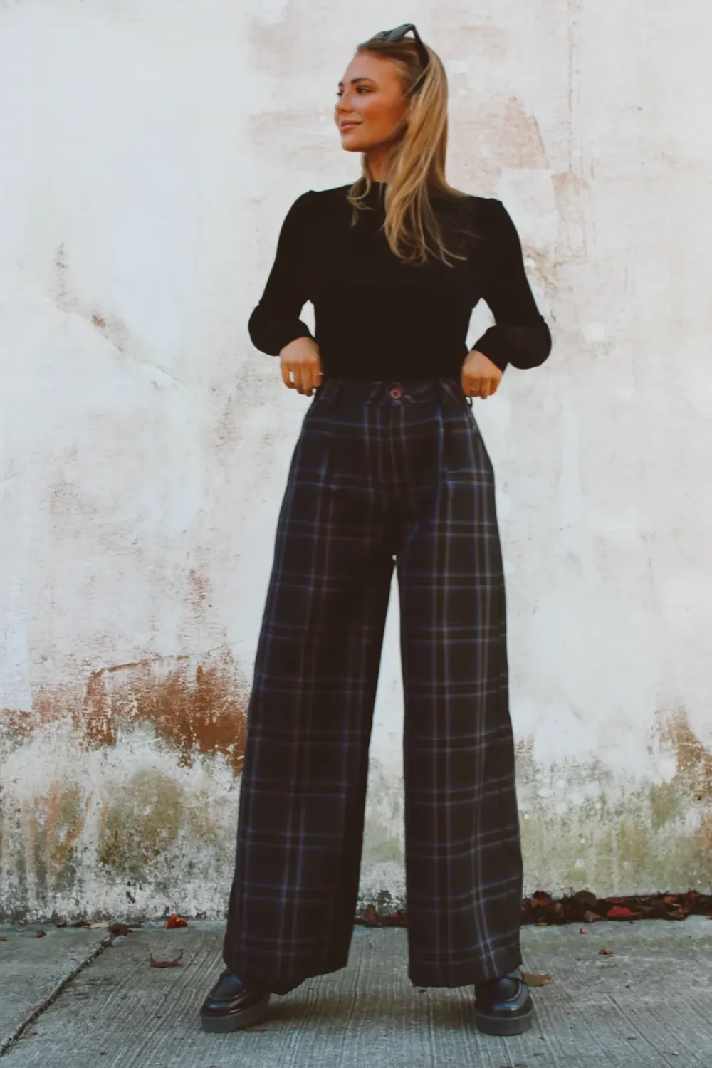 FRANCOISE CHARCOAL PLAID TROUSER PANT