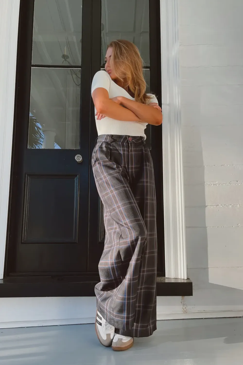 FRANCOISE CHARCOAL PLAID TROUSER PANT