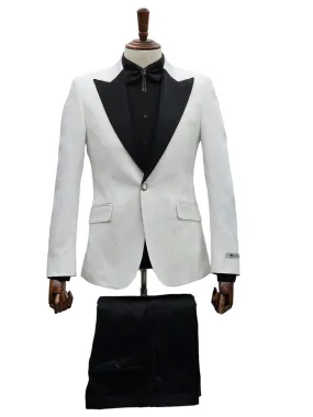 Giovanni Testi 1 Button Peak Satin Lapel Suit GT1PX-D566 White-Blk