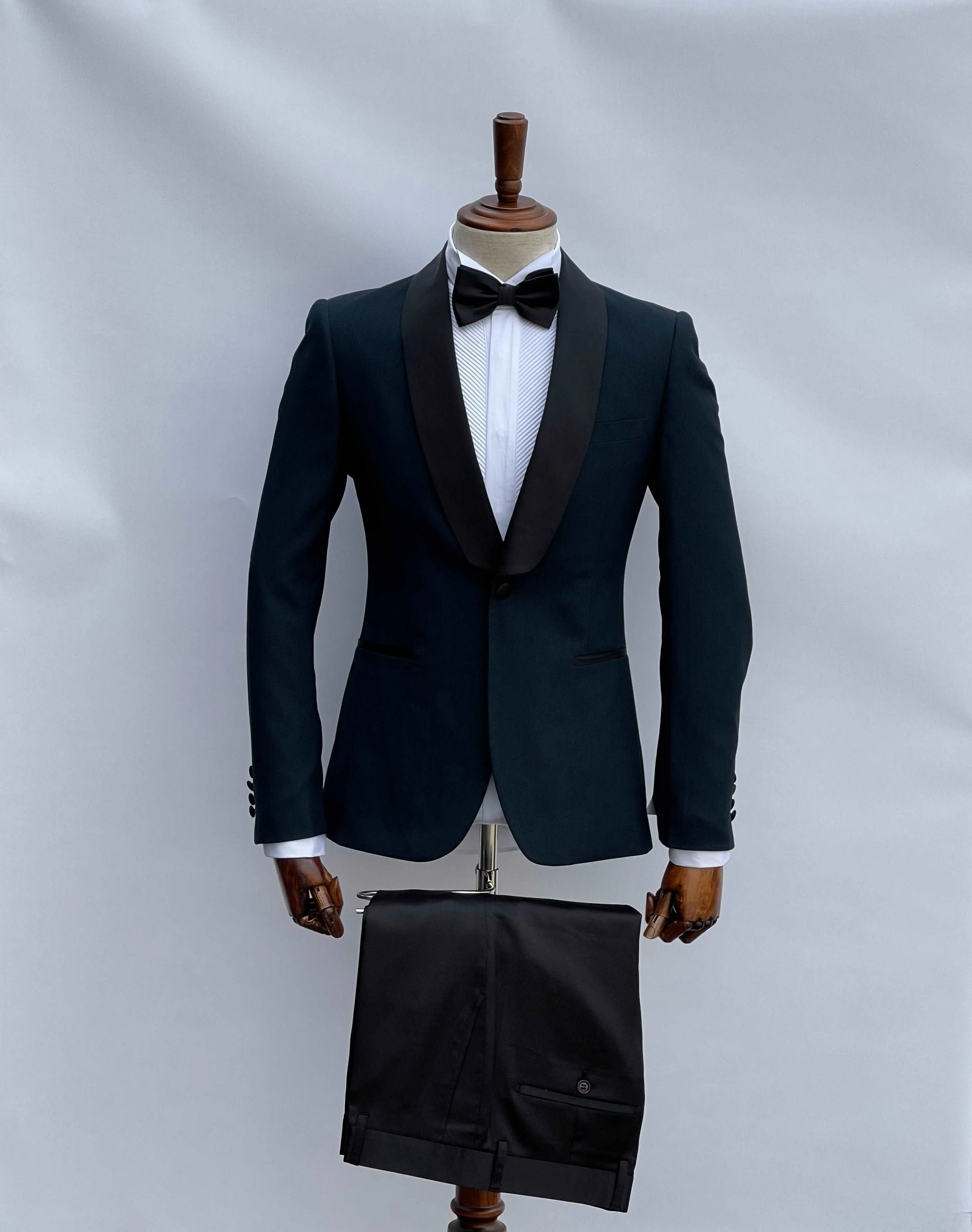 Giovanni Testi 1 Button Shawl Lapel Teal Tuxedo GT1CSX-5130 GREEN/BLACK