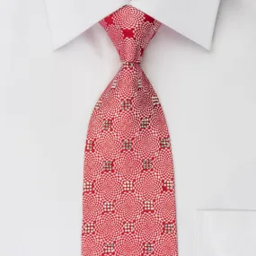 Guy Laroche Rhinestone Tie Silver Geometric On Woven Red Silk