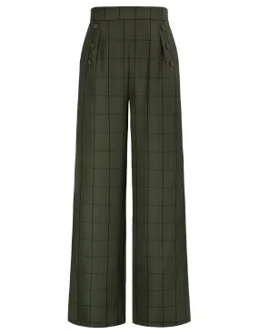 High Waisted Wide Leg Pants Button Decorated Casual Stretchy Trousers with Pockets