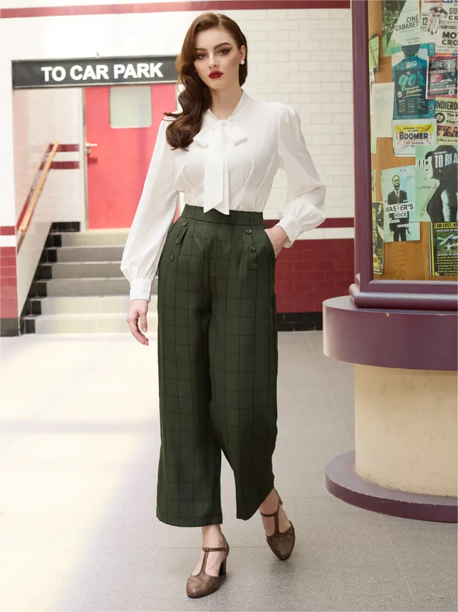 High Waisted Wide Leg Pants Button Decorated Casual Stretchy Trousers with Pockets