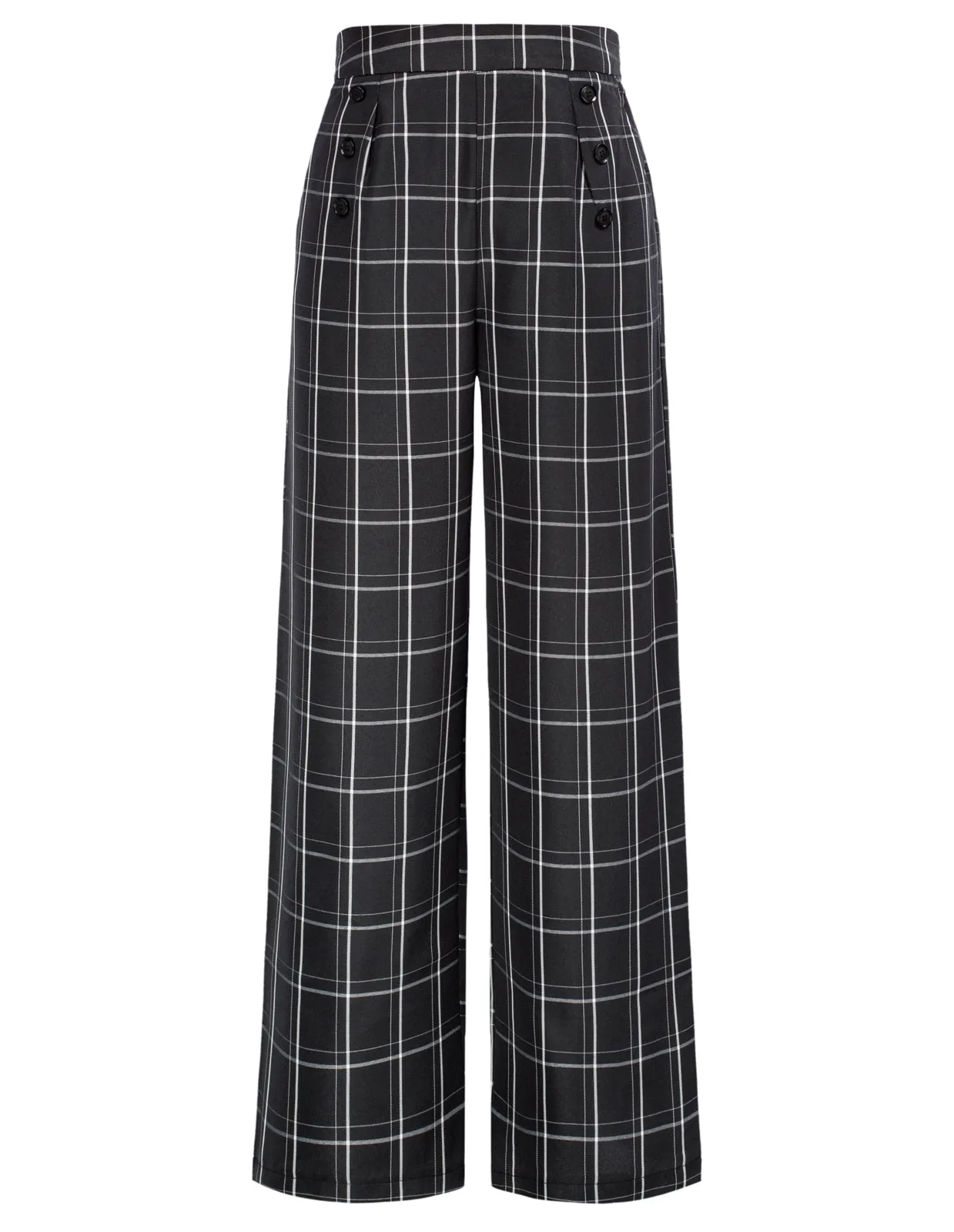 High Waisted Wide Leg Pants Button Decorated Casual Stretchy Trousers with Pockets