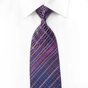 Louis Quatorze Men's Crystal Silk Tie Checkered & Striped On Purple With Silver Sparkles