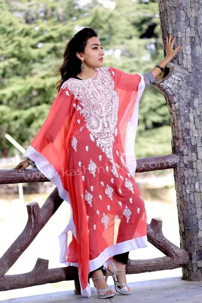 Majenta Pink Colour georgette Kashmiri Aari Work Designer Kaftan