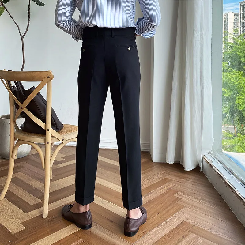 Men's Retro Business Slim Fit Dress Pants Straight Drape High Waisted Pants