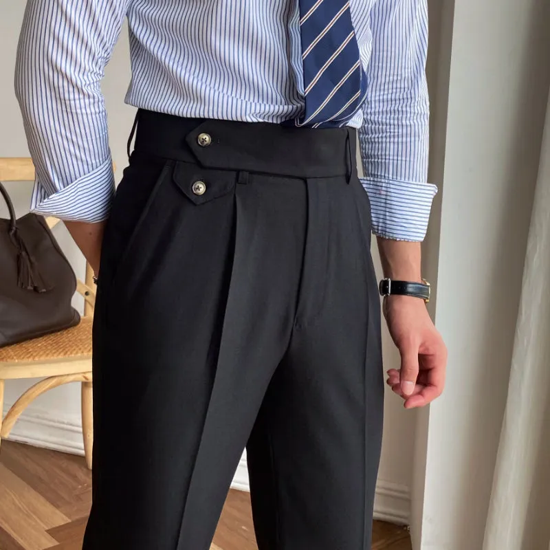 Men's Retro Business Slim Fit Dress Pants Straight Drape High Waisted Pants