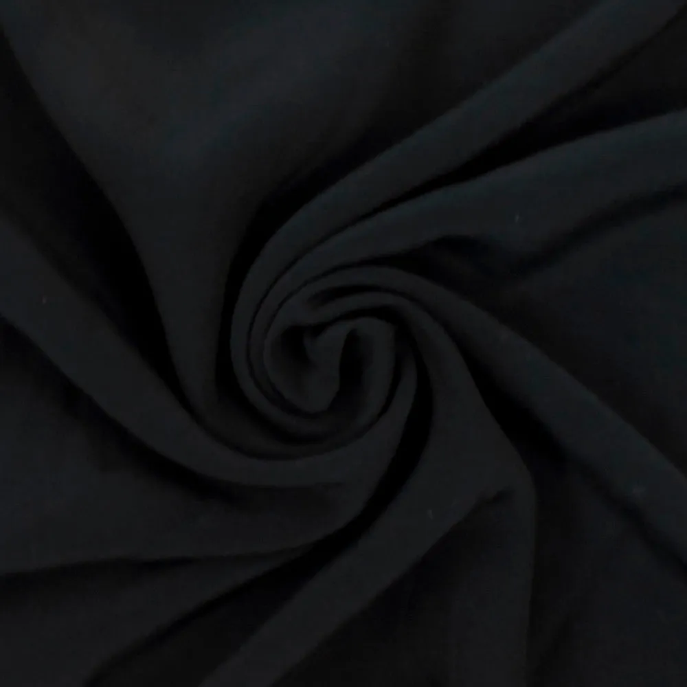 Midnight Black Solid Rayon Semi-Sheer Woven Fabric