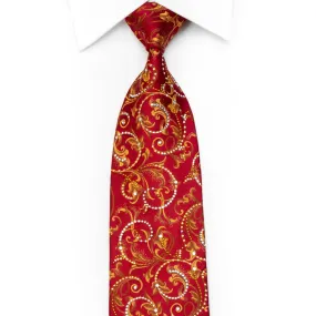 Mila Schon Men's Rhinestone Necktie Golden Acanthus Scrolls On Burgundy With Gold Sparkles