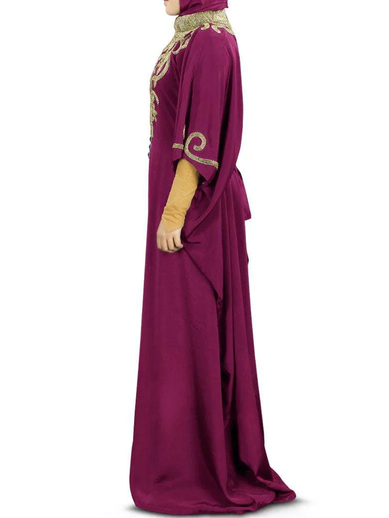 Nayyab Hand Embroidered Wine Kaftan