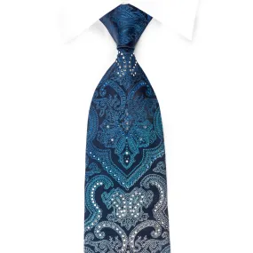 Nina Ricci Silk Necktie Damask On Blue Sparkling With Rhinestones