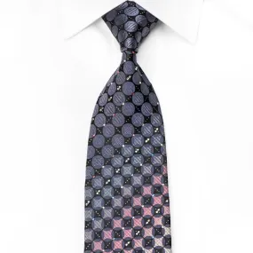 Pierre Cardin Men's Crystal Silk Tie Blue Pink Circles On Black With Silver Sparkles