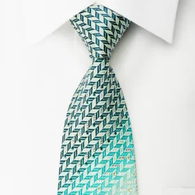 Pierre Cardin Silk Necktie Turquoise Green Herringbone With Rhinestones Silver Sparkles