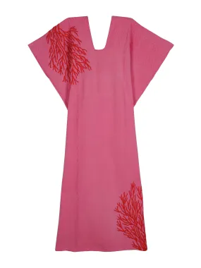 Pink embroidered coral midi kaftan