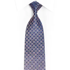 Pink Geometric On Blue Rhinestone Silk Tie With Pink Sparkles