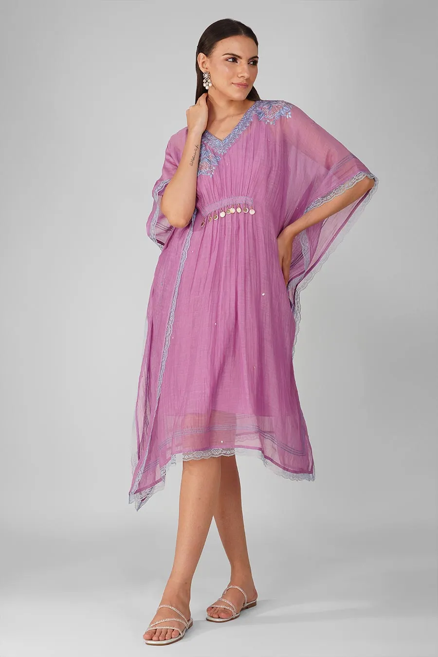 Purple Embroidered Kaftan Dress