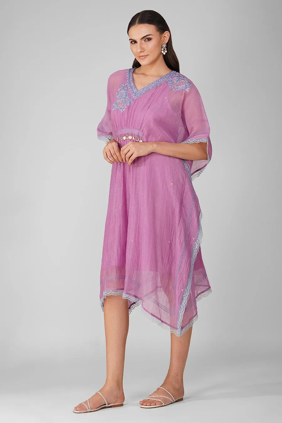 Purple Embroidered Kaftan Dress