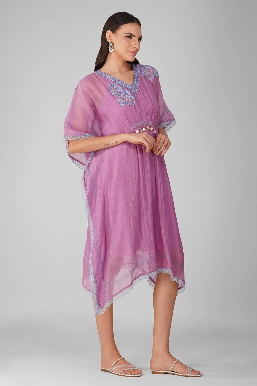 Purple Embroidered Kaftan Dress