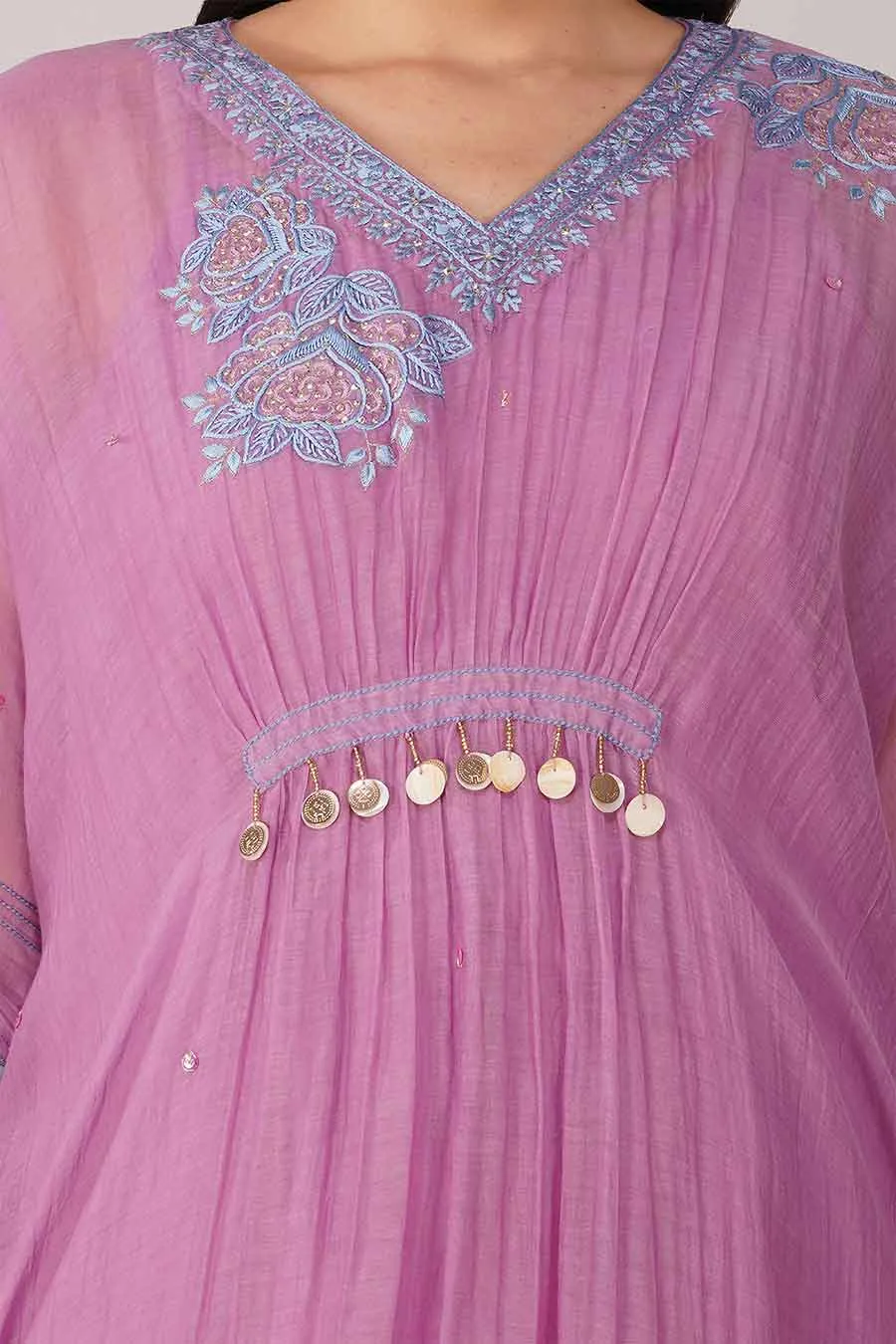 Purple Embroidered Kaftan Dress