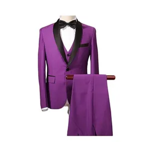 Purple Three Piece Men Shawl Collar Tuxedo Suits