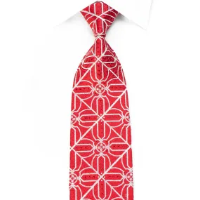 Renoma Mens Crystal Silk Tie Silver Trellis On Red With Silver Sparkles