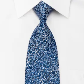 Renoma Rhinestone Silk Necktie Filigree On Blue