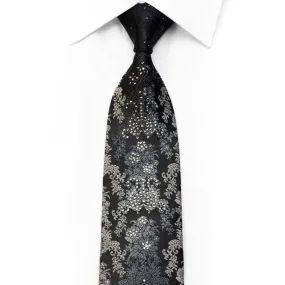 Renoma Rhinestone Silk Necktie Silver Damask On Black With Sparkles