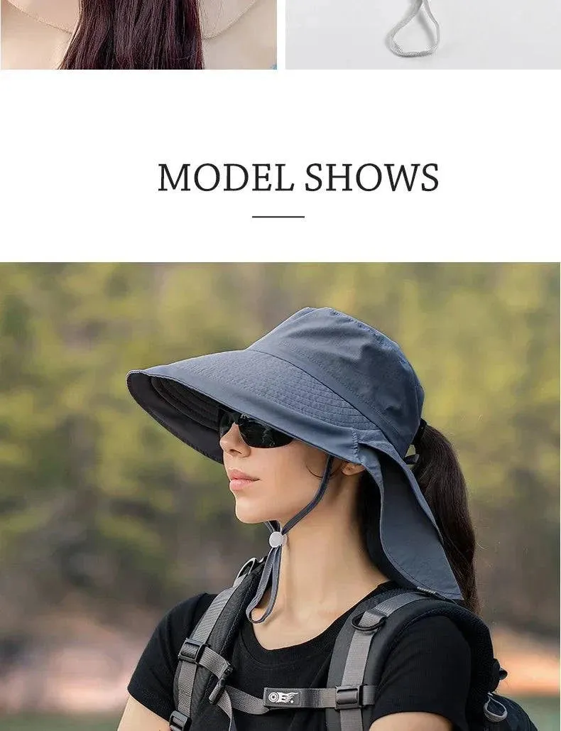 Summer Hats for Women Outdoor UV Anti Neck Protection Sun Visors for Lady Fishing Hiking Wide Brim Shawl Sunscreen Ponytail Cap