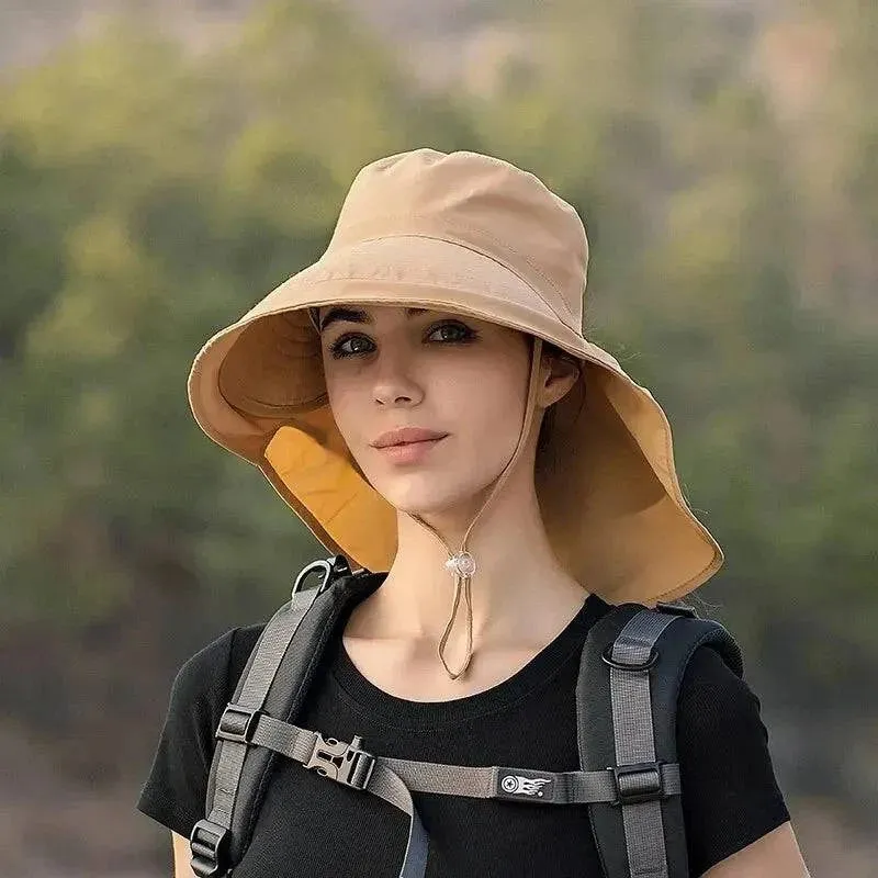 Summer Hats for Women Outdoor UV Anti Neck Protection Sun Visors for Lady Fishing Hiking Wide Brim Shawl Sunscreen Ponytail Cap