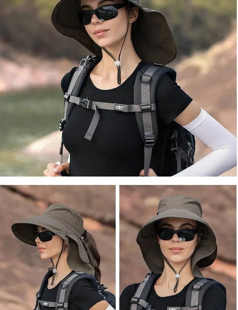 Summer Hats for Women Outdoor UV Anti Neck Protection Sun Visors for Lady Fishing Hiking Wide Brim Shawl Sunscreen Ponytail Cap