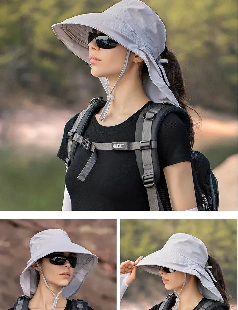 Summer Hats for Women Outdoor UV Anti Neck Protection Sun Visors for Lady Fishing Hiking Wide Brim Shawl Sunscreen Ponytail Cap