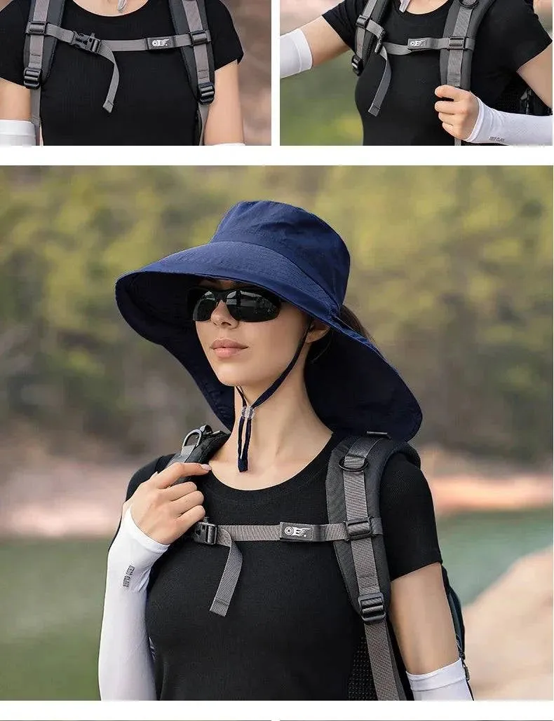 Summer Hats for Women Outdoor UV Anti Neck Protection Sun Visors for Lady Fishing Hiking Wide Brim Shawl Sunscreen Ponytail Cap