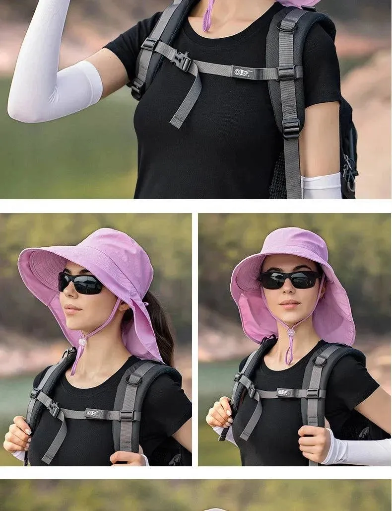 Summer Hats for Women Outdoor UV Anti Neck Protection Sun Visors for Lady Fishing Hiking Wide Brim Shawl Sunscreen Ponytail Cap