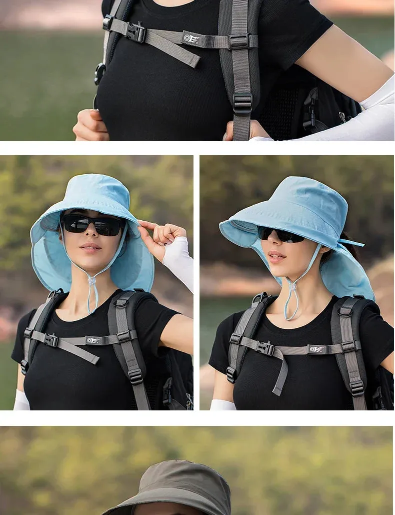 Summer Hats for Women Outdoor UV Anti Neck Protection Sun Visors for Lady Fishing Hiking Wide Brim Shawl Sunscreen Ponytail Cap