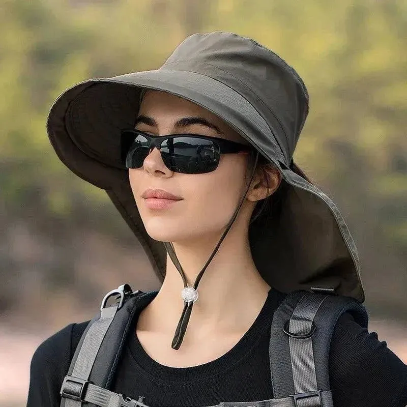 Summer Hats for Women Outdoor UV Anti Neck Protection Sun Visors for Lady Fishing Hiking Wide Brim Shawl Sunscreen Ponytail Cap