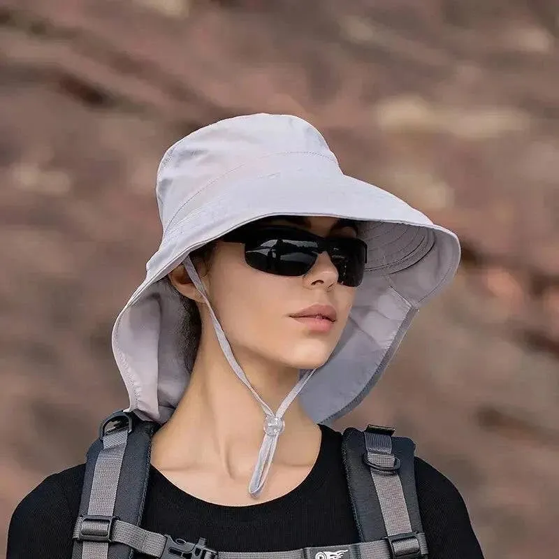 Summer Hats for Women Outdoor UV Anti Neck Protection Sun Visors for Lady Fishing Hiking Wide Brim Shawl Sunscreen Ponytail Cap