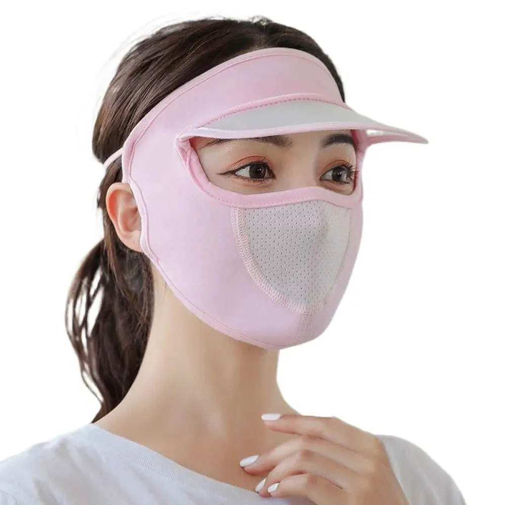 Summer Sunscreen Ice Silk Riding Mask UV Protection Face Cover With Brim Outdoor Cycling Sun Protection Hats Caps