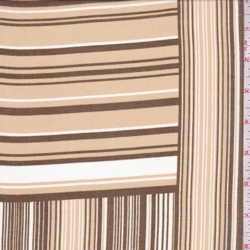 Tan/Brown/White Stripe Block Chiffon Fabric