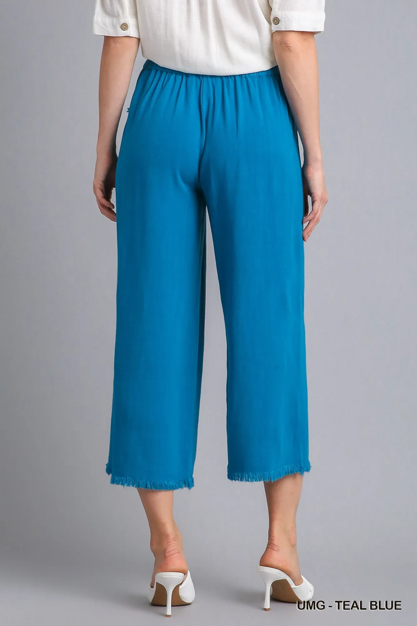 Teal Blue Linen Blend  Pant w/ Elastic Waist