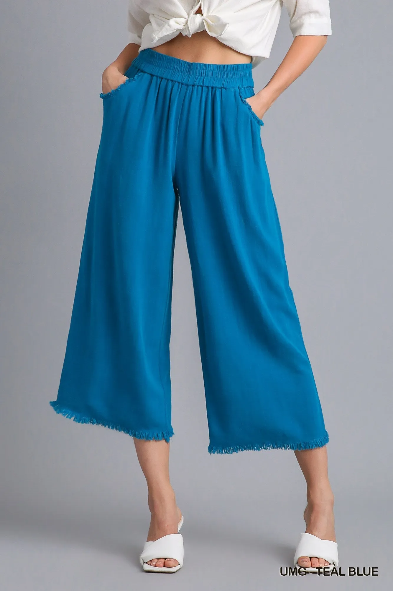 Teal Blue Linen Blend  Pant w/ Elastic Waist