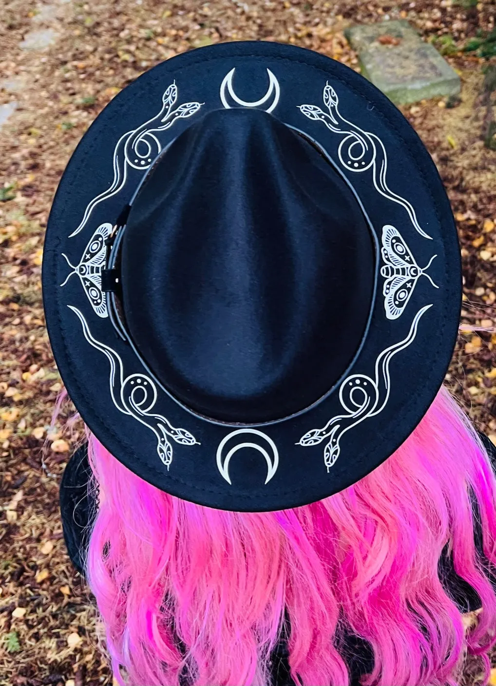 Vegan Felt Wide Brim Hat - "Snake Moon"