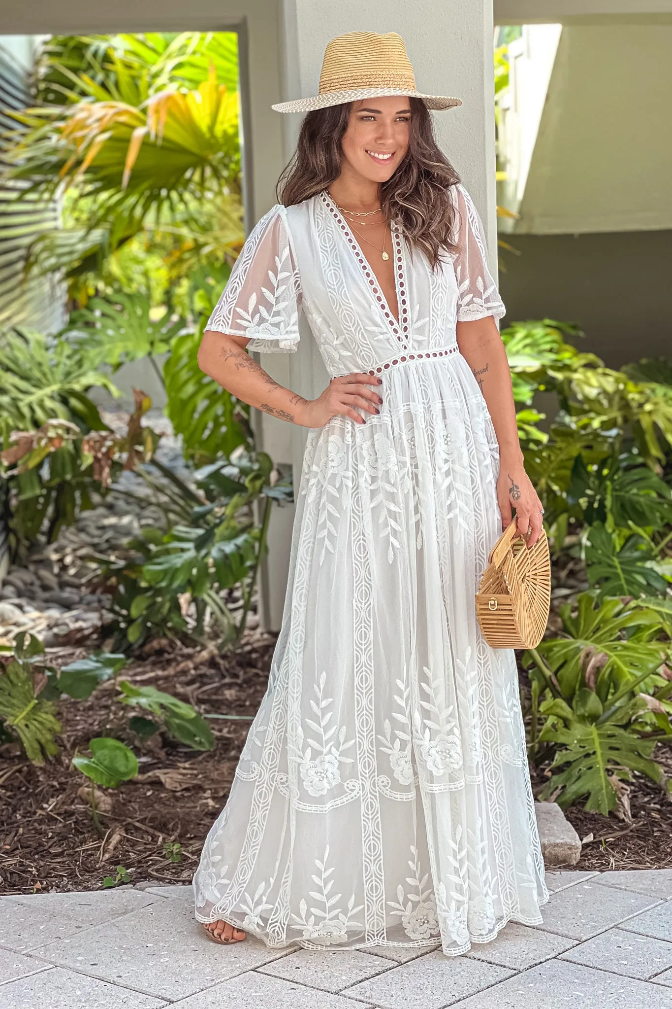 White Lace Eyelet Maxi Dress