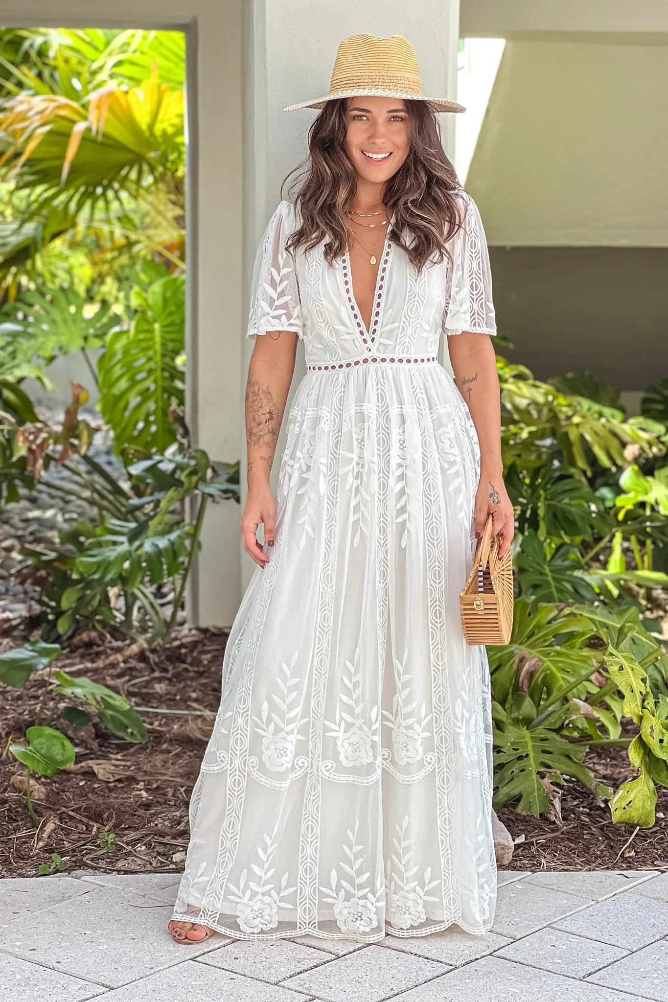 White Lace Eyelet Maxi Dress