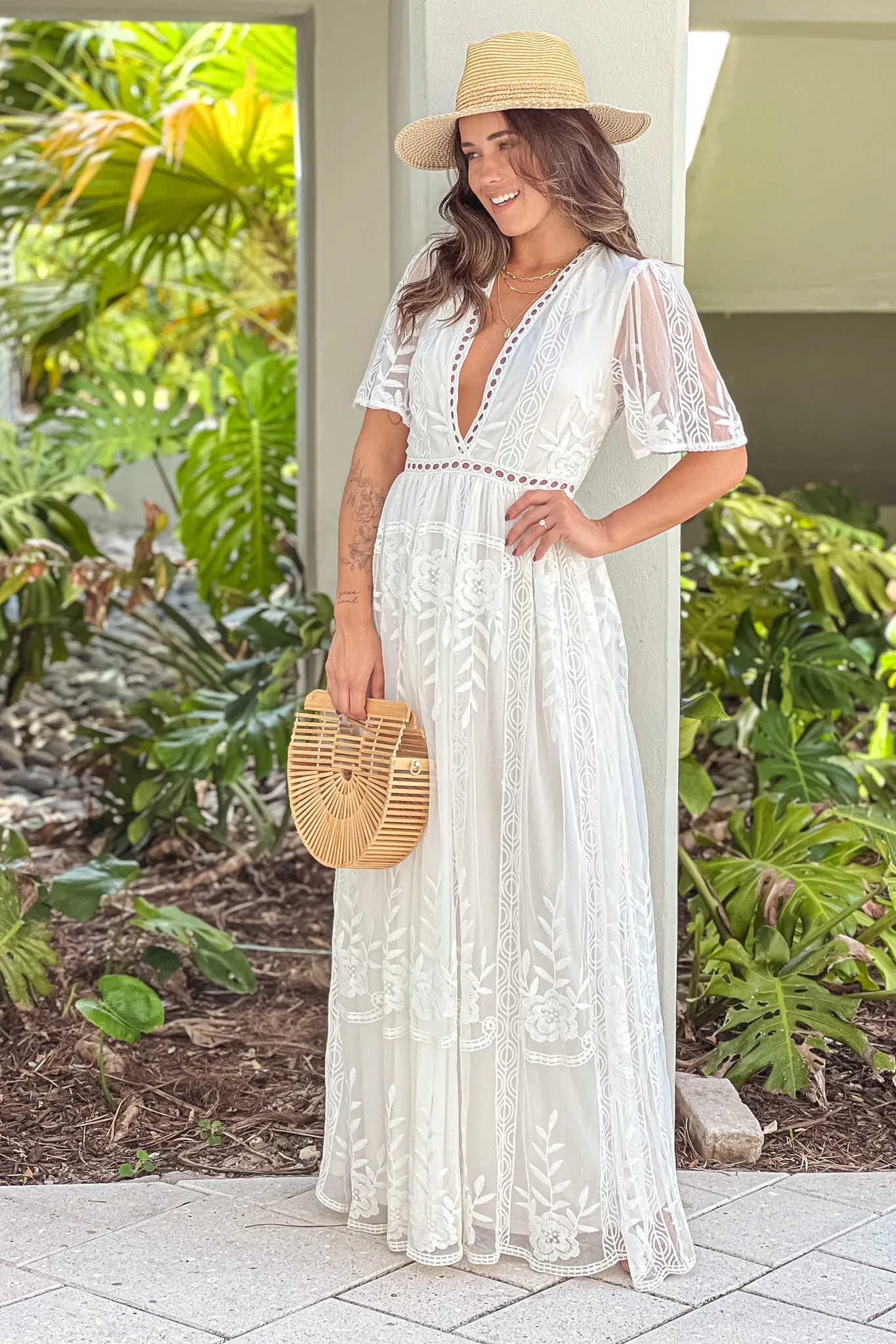 White Lace Eyelet Maxi Dress