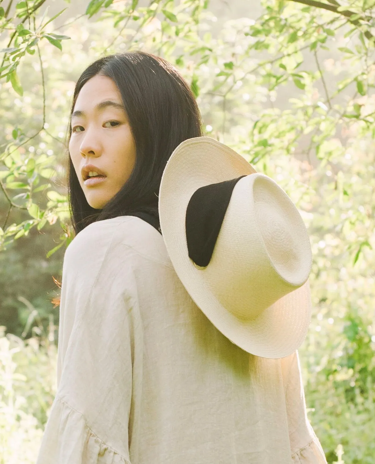 Wide Brim Hat With Black Tie