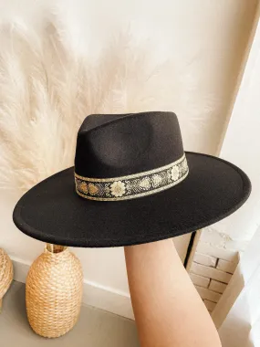 Willow Felt Wide Brim Rancher (Black & Gold Band)