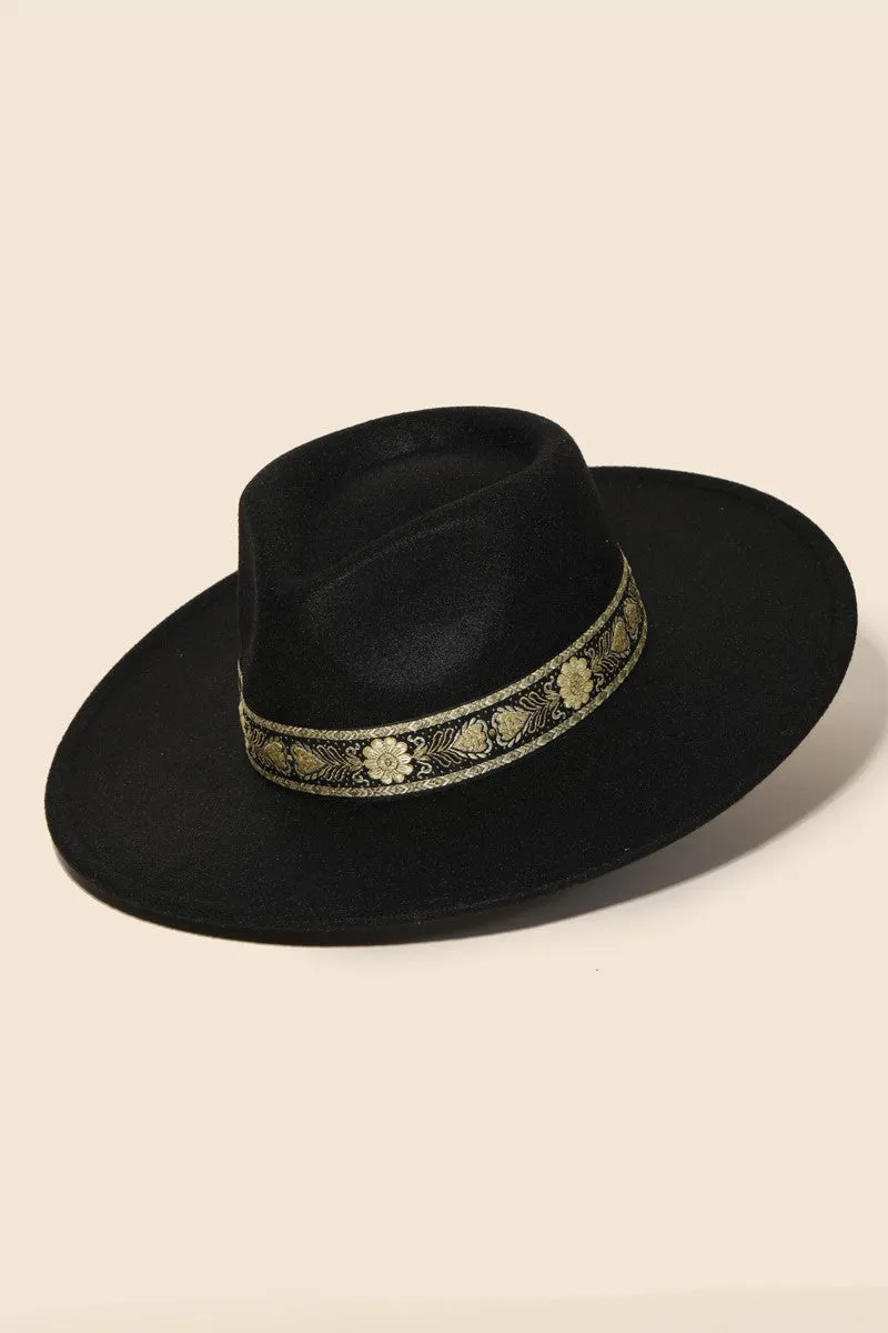 Willow Felt Wide Brim Rancher (Black & Gold Band)