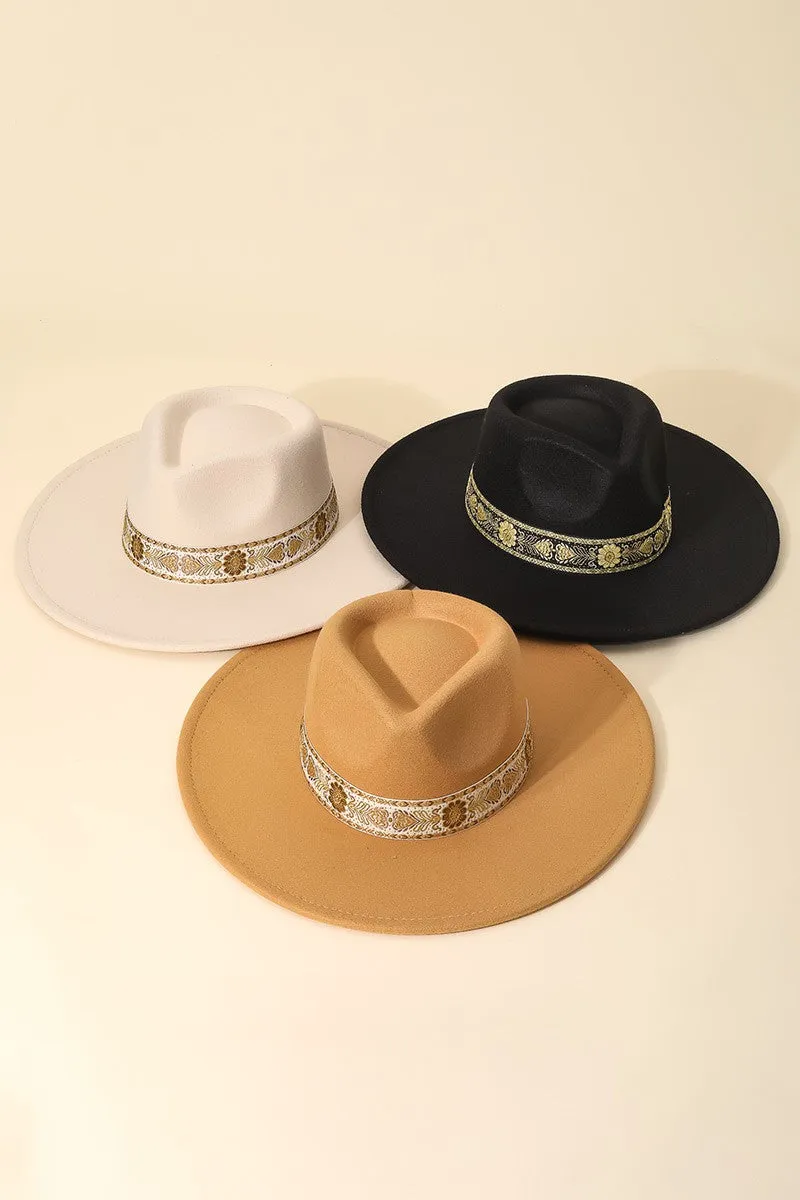 Willow Felt Wide Brim Rancher (Black & Gold Band)